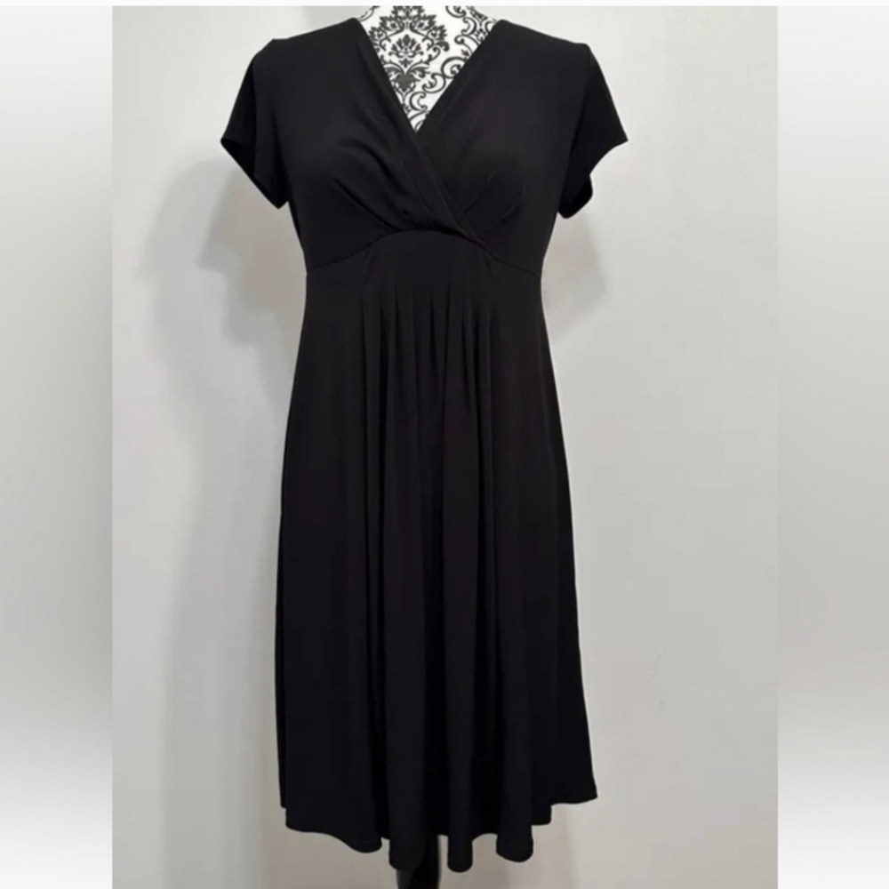 Motherhood Maternity black slinky empire waist, v-neck dress - small